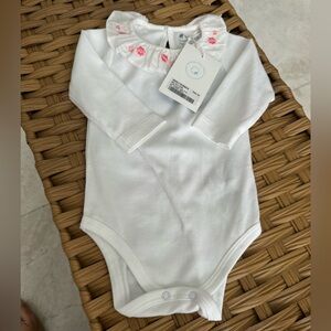 babycottons White Bodysuit with Pink Embroidery